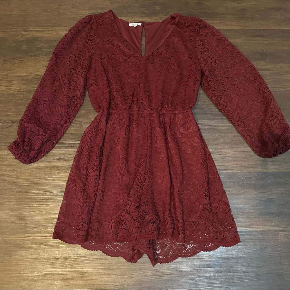 Maurices Burgundy Lace Romper